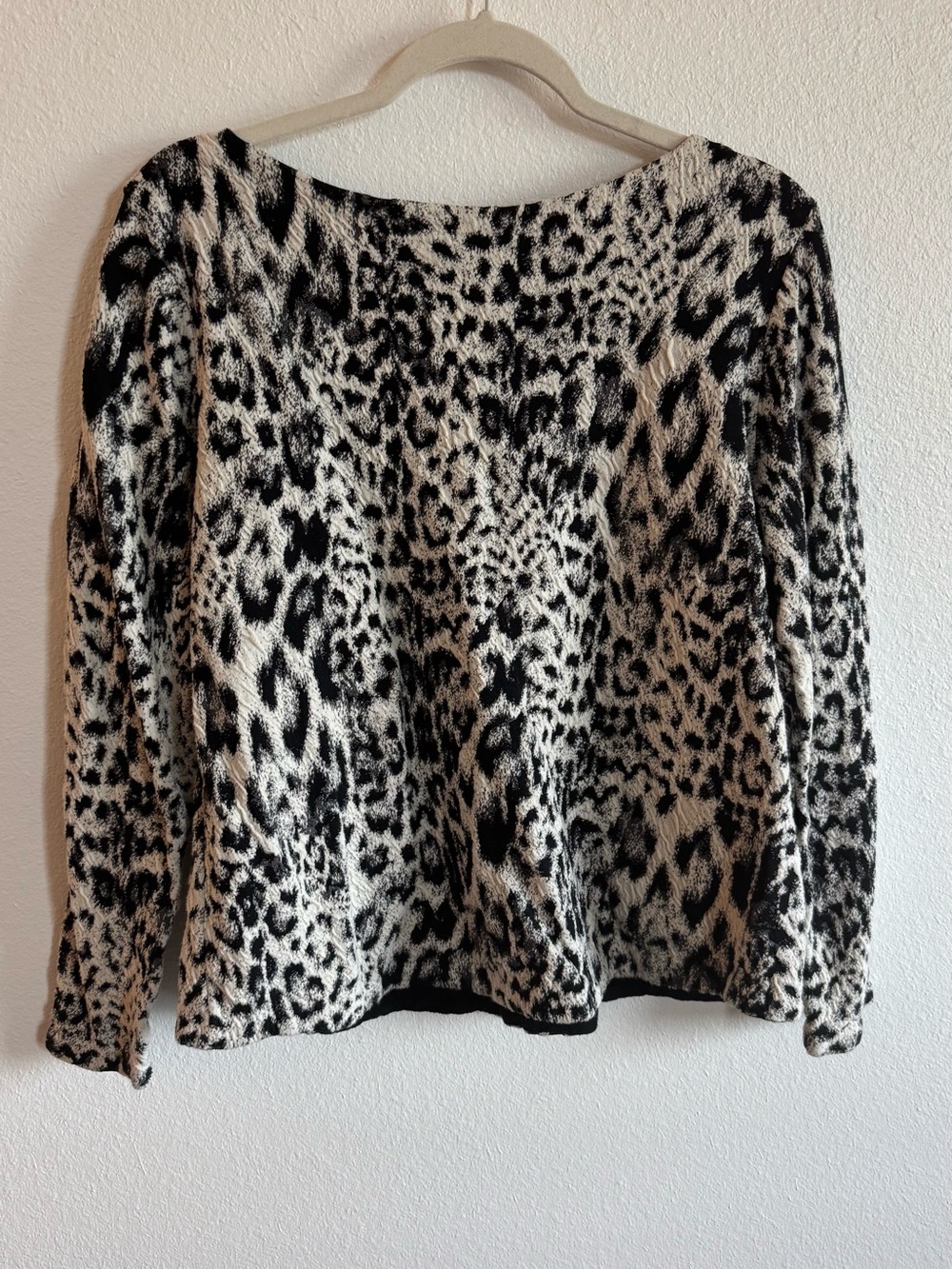 Chico's Black and Cream Leopard-Print Long Sleeve Top